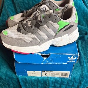 adidas Yung-96 Sneakers in Gray with Neon Green Accents